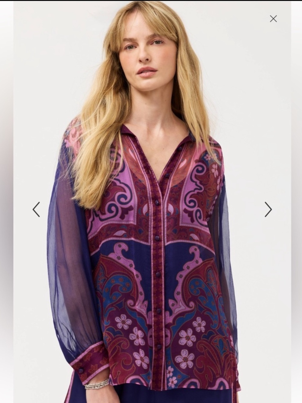 Johnny Was Jade Itzel Button Down Shirt Florentina Purple Silk Size Small NWT